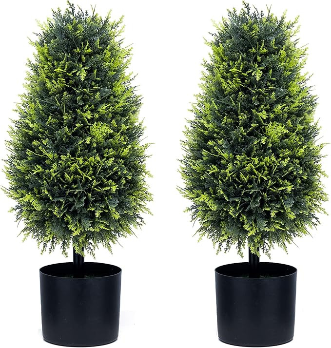 2 Foot Artificial Tower Cypress Tree Boxwood Topiary Tree Artificial Plants for Home Office Outdo... | Amazon (US)