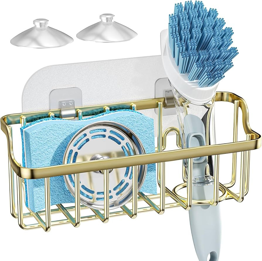 Consumest Sponge Holder Sink Caddy - Ladder Shaped Sponge Holder for Kitchen Sink with 2 Installa... | Amazon (US)