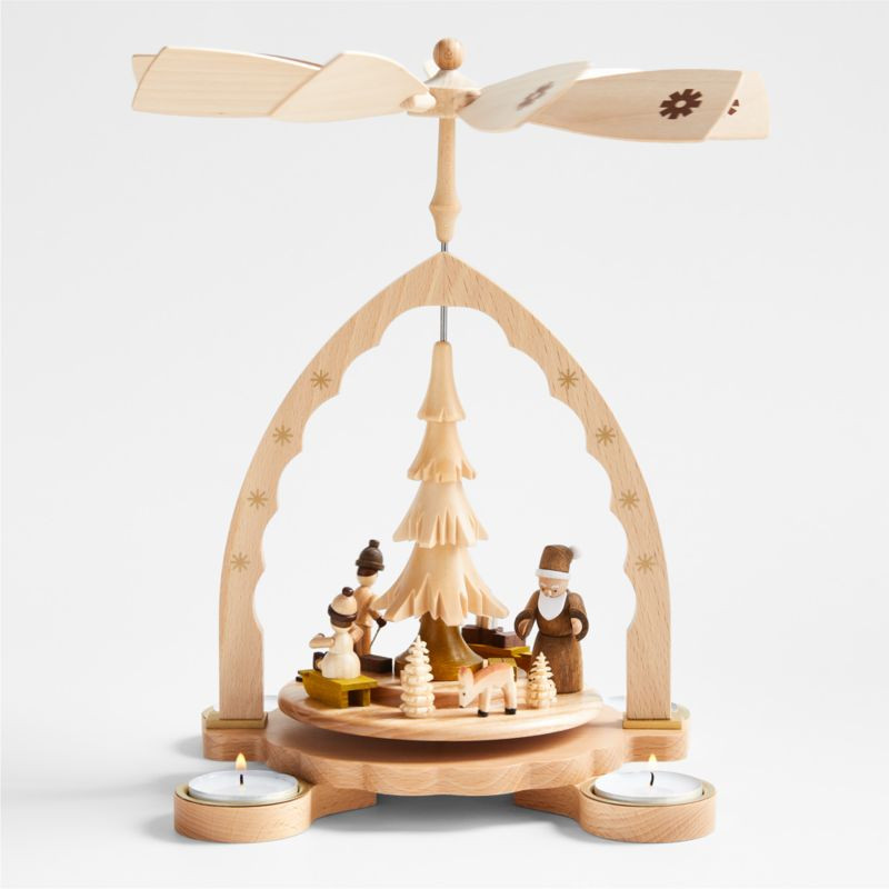 Christmas Santa and Children Pyramid Tealight Candle Holder | Crate & Barrel | Crate & Barrel