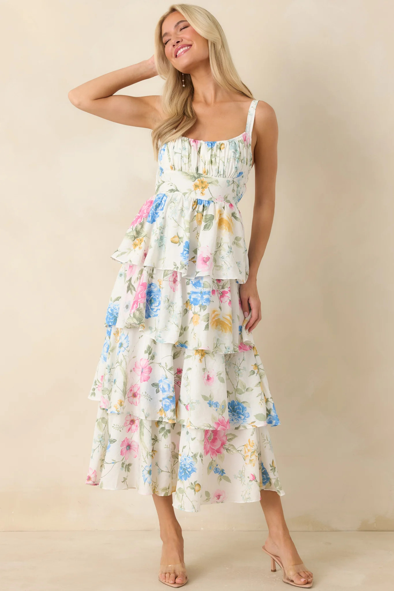 Could Stay Here Forever White Multi Floral Maxi Dress | Red Dress