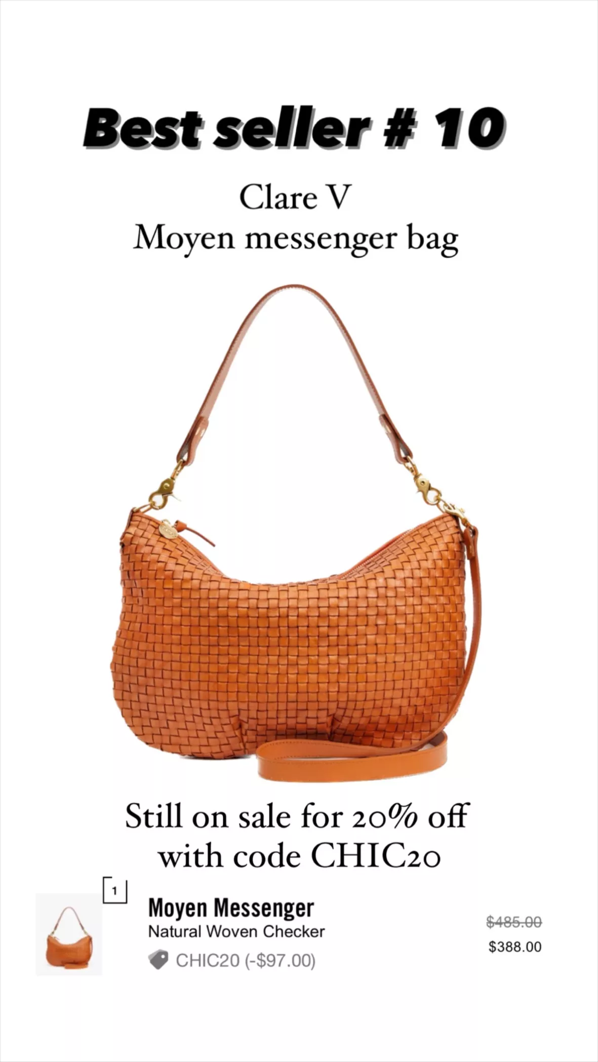 Clare V. Moyen Messenger bag - Natural Checker