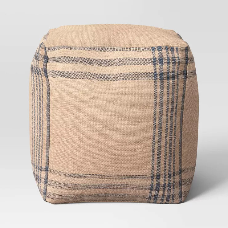 Plaid Outdoor Pouf Navy/Tan - Threshold™ designed with Studio McGee | Target