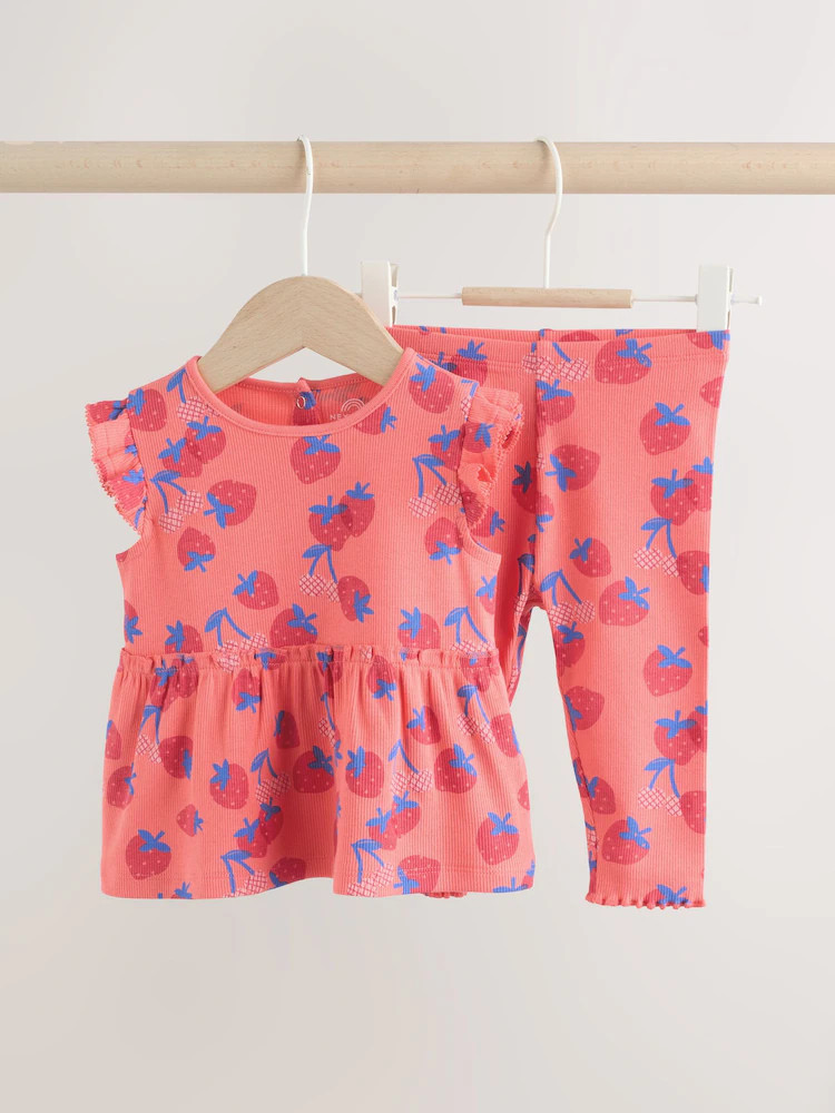 Red Strawberry Rib Top and Leggings Baby Set 2 Piece (0mths-2yrs) | Next US