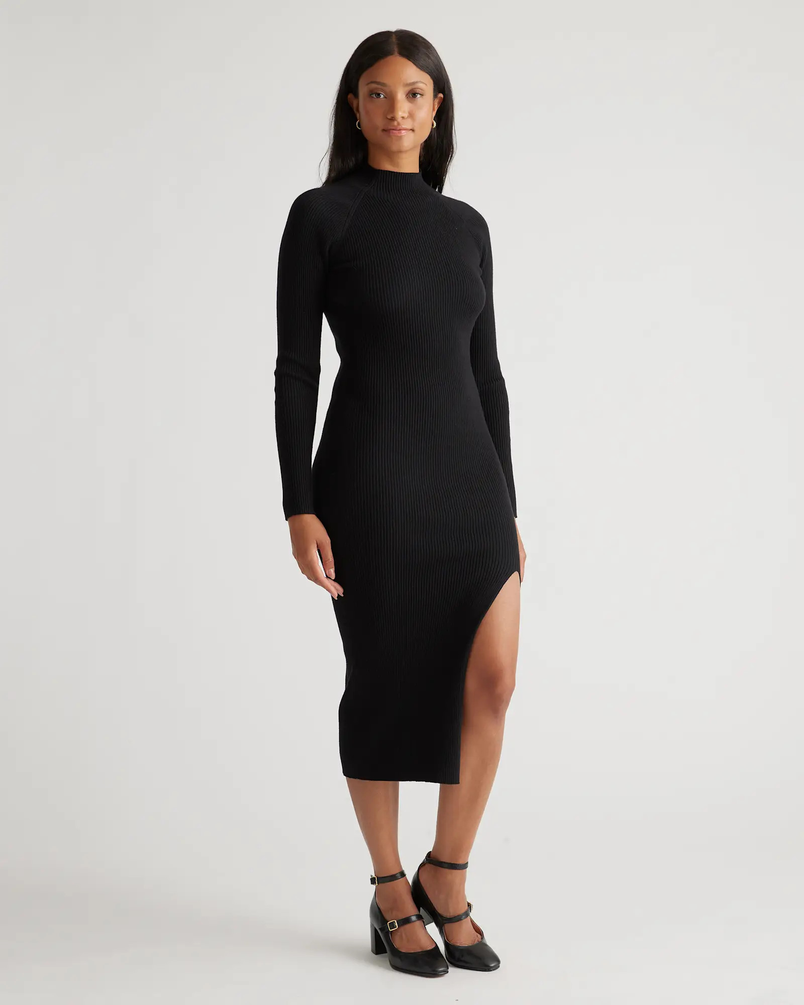 Eco-Knit Ribbed Mock Neck Sweater Dress | Quince