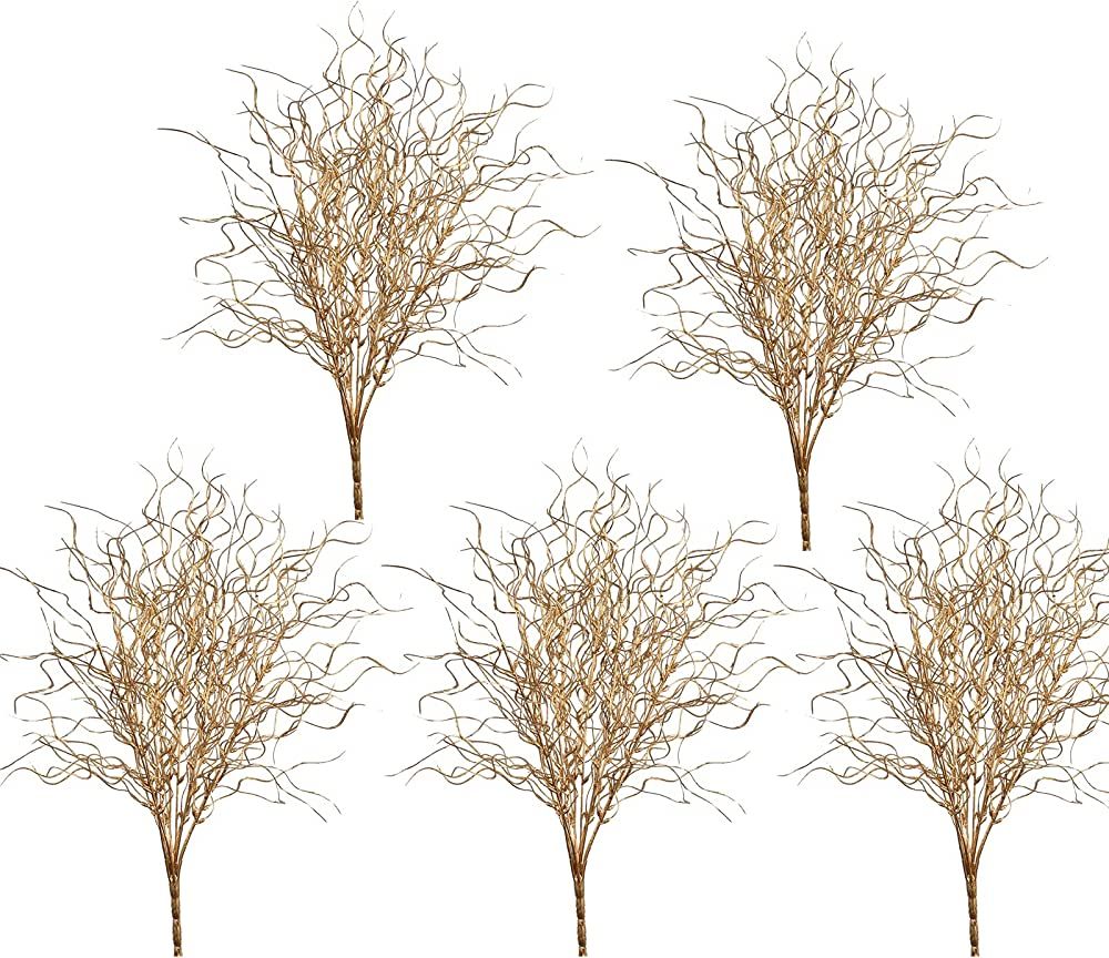 Firlar 5 PCS Gold Sparkle Curly Ting Branch, 21in Glitter Ting Vase Filler Wedding Bouquet Artifi... | Amazon (US)
