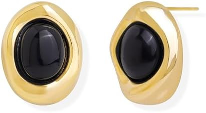 JeanBeau Gold Statement Stud Earrings for Women, Trendy Geometric Saturn Flower Clover Rhinestone... | Amazon (US)