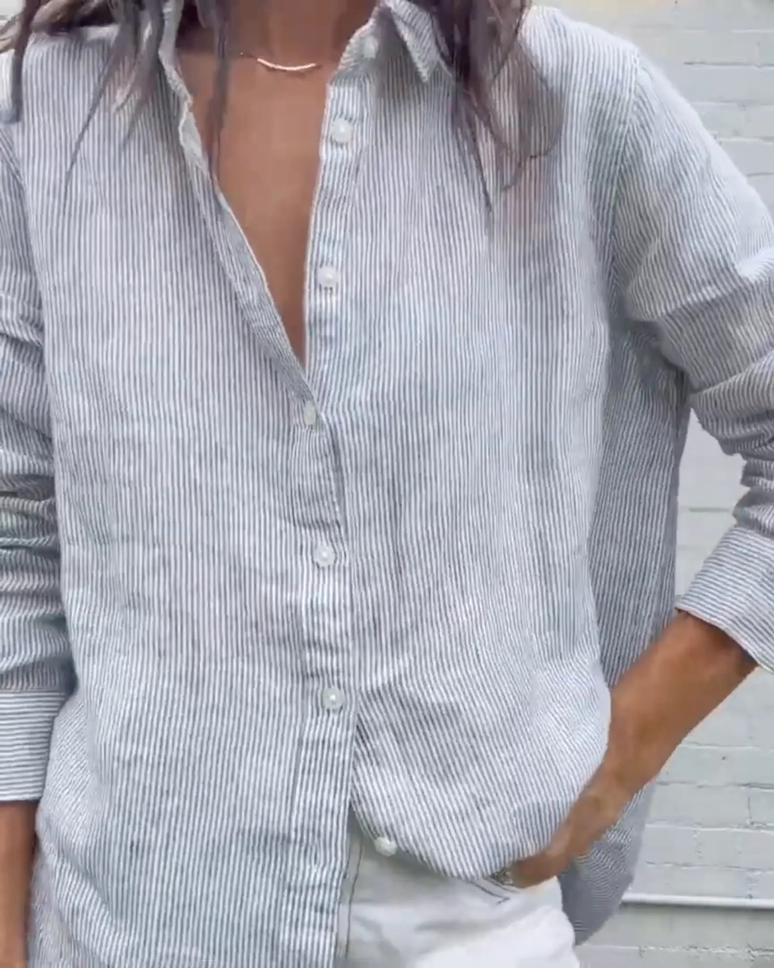 100% European Linen Shirt | Quince in Blue Pinstripe | Quince