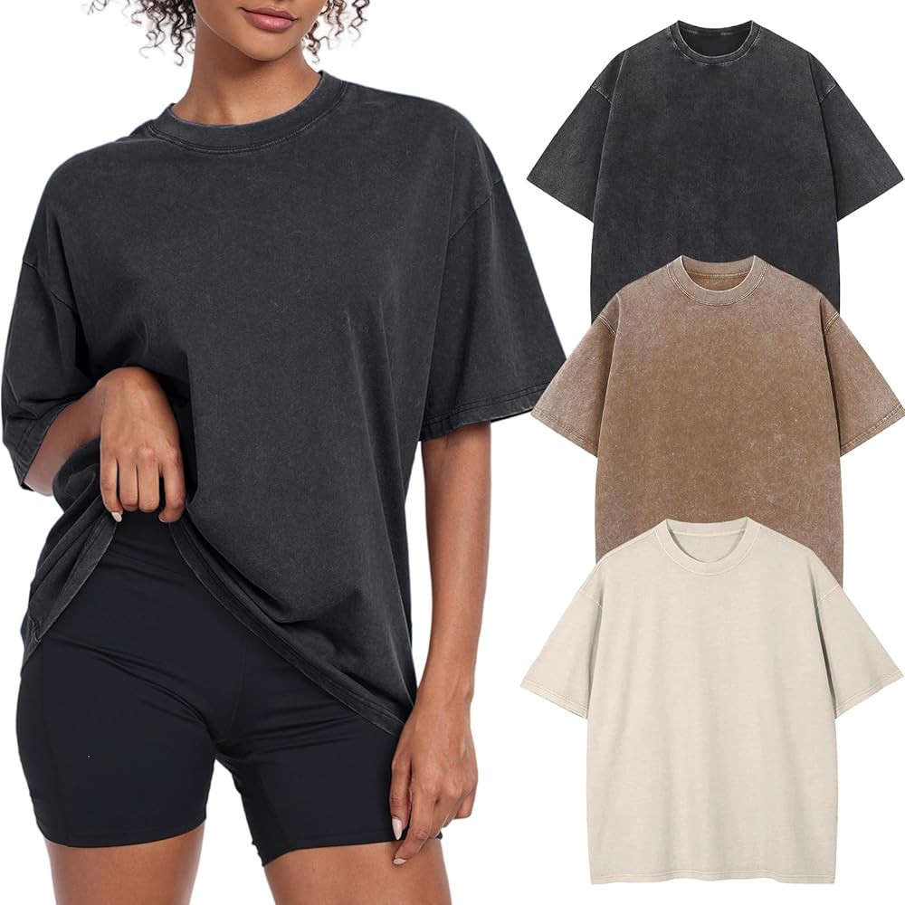 Womens Vintage Oversized T Shirts Acid Washed Baggy Cotton Tee Workout Gym Shirts Boyfriend Short... | Amazon (US)