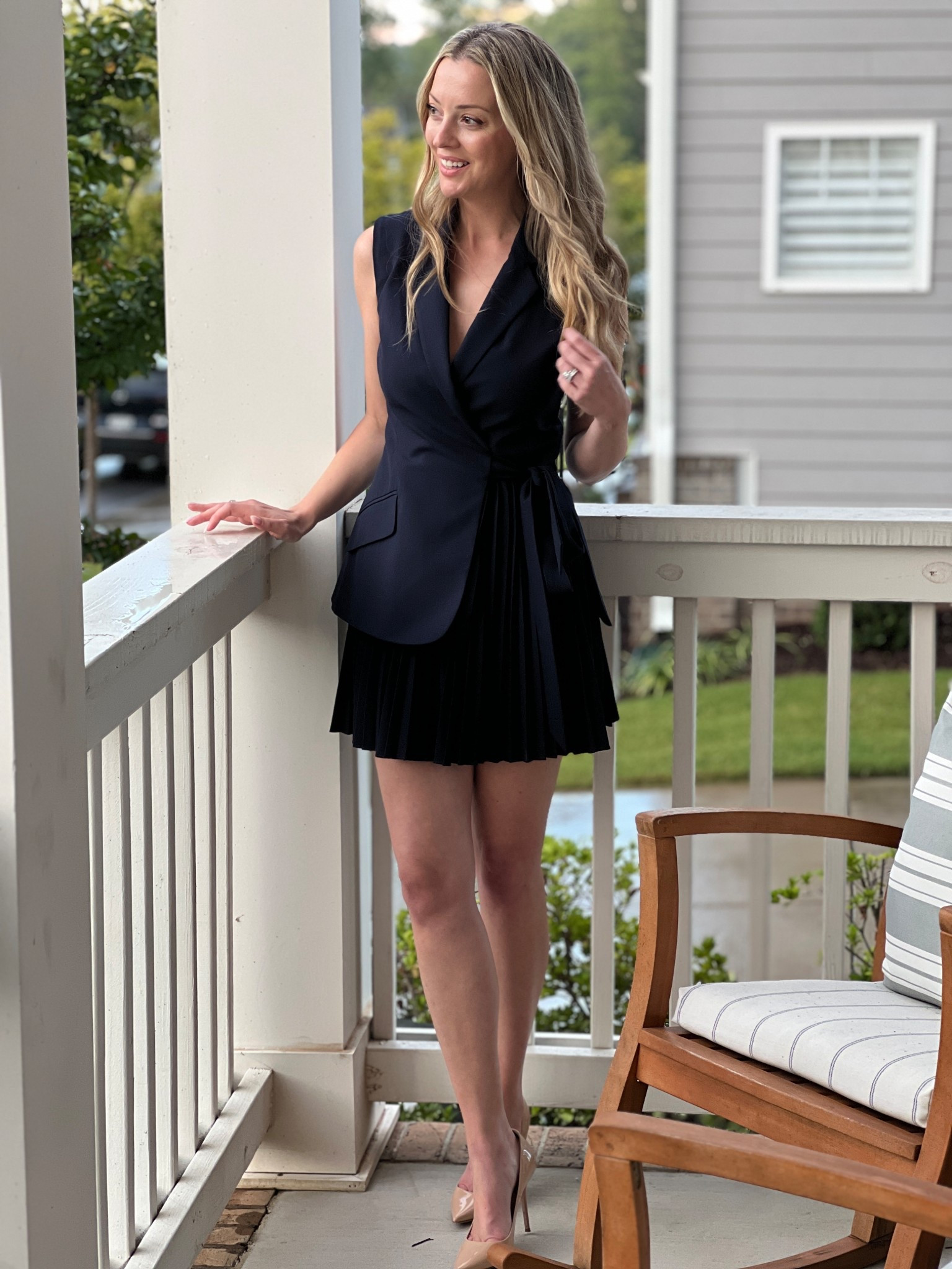 The perfect pleated blazer dress combo in navy. 

Great for daytime wedding guest dress, work events, and more — wore this one to our dear friend’s engagement party, and will probably wear it to a restaurant opening soon.

wearing size 0

5’8” xs/s 25 

#LTKWorkwear #LTKOver40 #LTKSeasonal