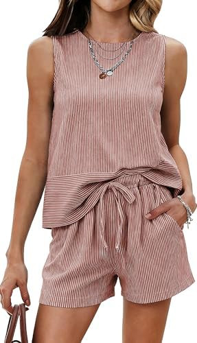 Ekouaer Two Piece Shorts Set for Women Summer Lounge Set Casual Sleeveless Tank Top 2026 Matching... | Amazon (US)