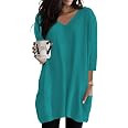 Womens Tunic Tops for Leggings with Pockets Vneck 3/4 Length Sleeve Shirt Casual Long T-Shirts S-... | Amazon (US)