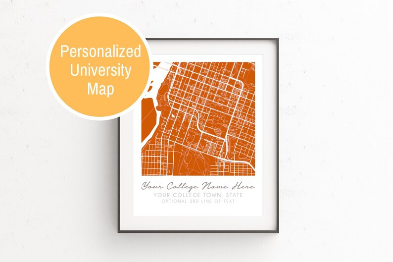 Personalized University Map, custom map, college campus, dorm decor, college student gift, colleg... | Etsy (US)