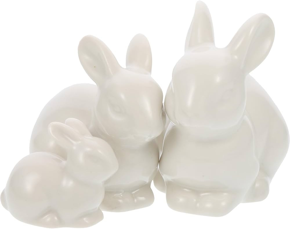 IMIKEYA 3pcs Easter Ceramic Bunny Figurine, White Rabbits Sculpture Ornaments for Home Garden Mic... | Amazon (US)