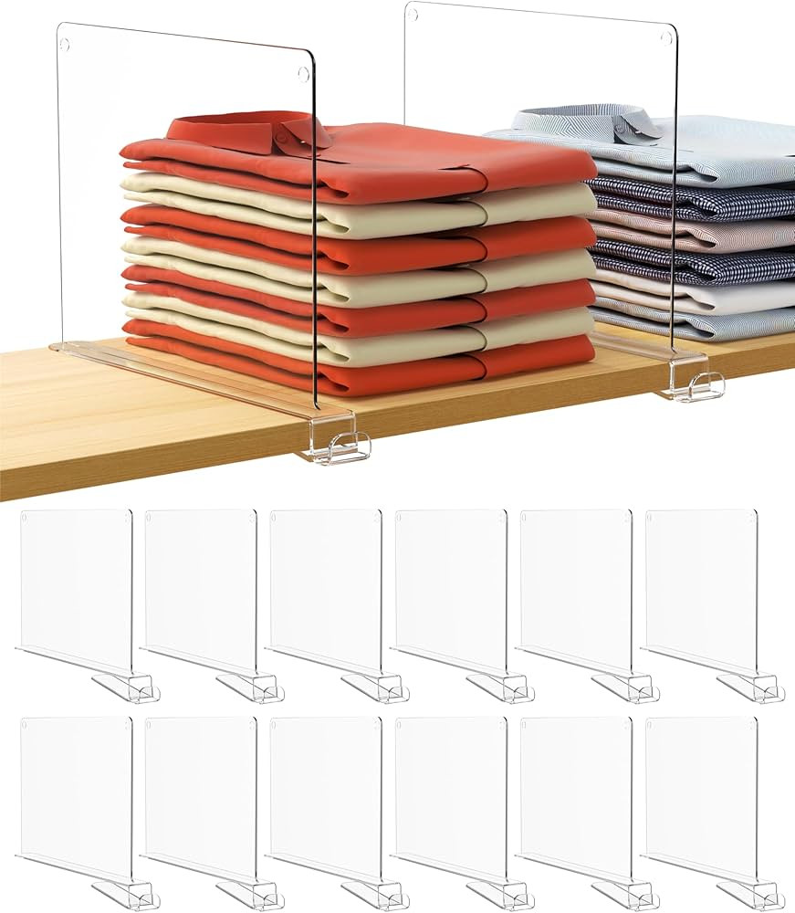 HBlife 12 Inches Tall [Extra Tall Version] Clear Shelf Dividers, 12 Pack Purse Organizer for Clos... | Amazon (US)