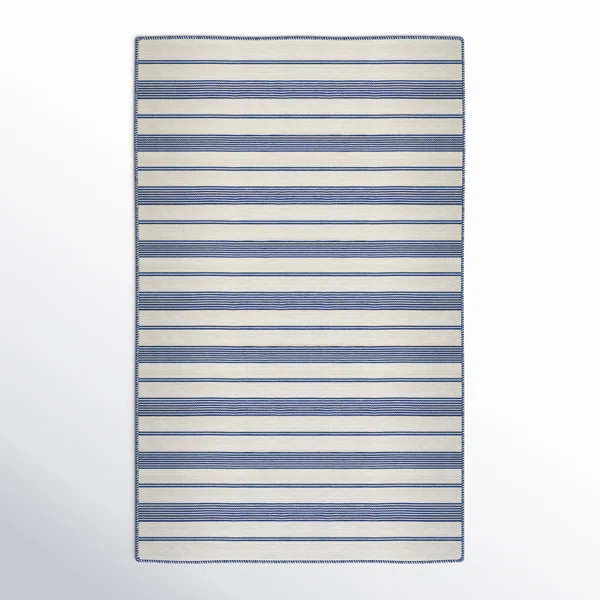 Perci Striped Handmade Navy Area Rug | Birch Lane