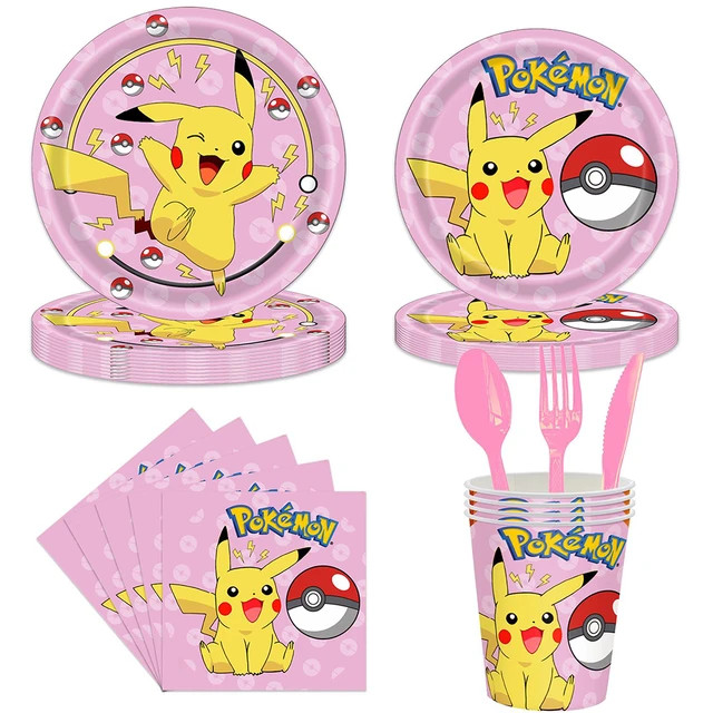 Pink Pokemon Pikachu Birthday Party Decoration Pokemon Theme Tableware Paper Plate Cup Children B... | AliExpress (US)