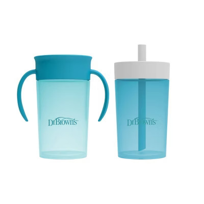 Dr. Brown's 10 oz Milestones Straw to 360° Cup Set, with Interchangeable Silicone Straw - Aqua Blue - 2pk | Target