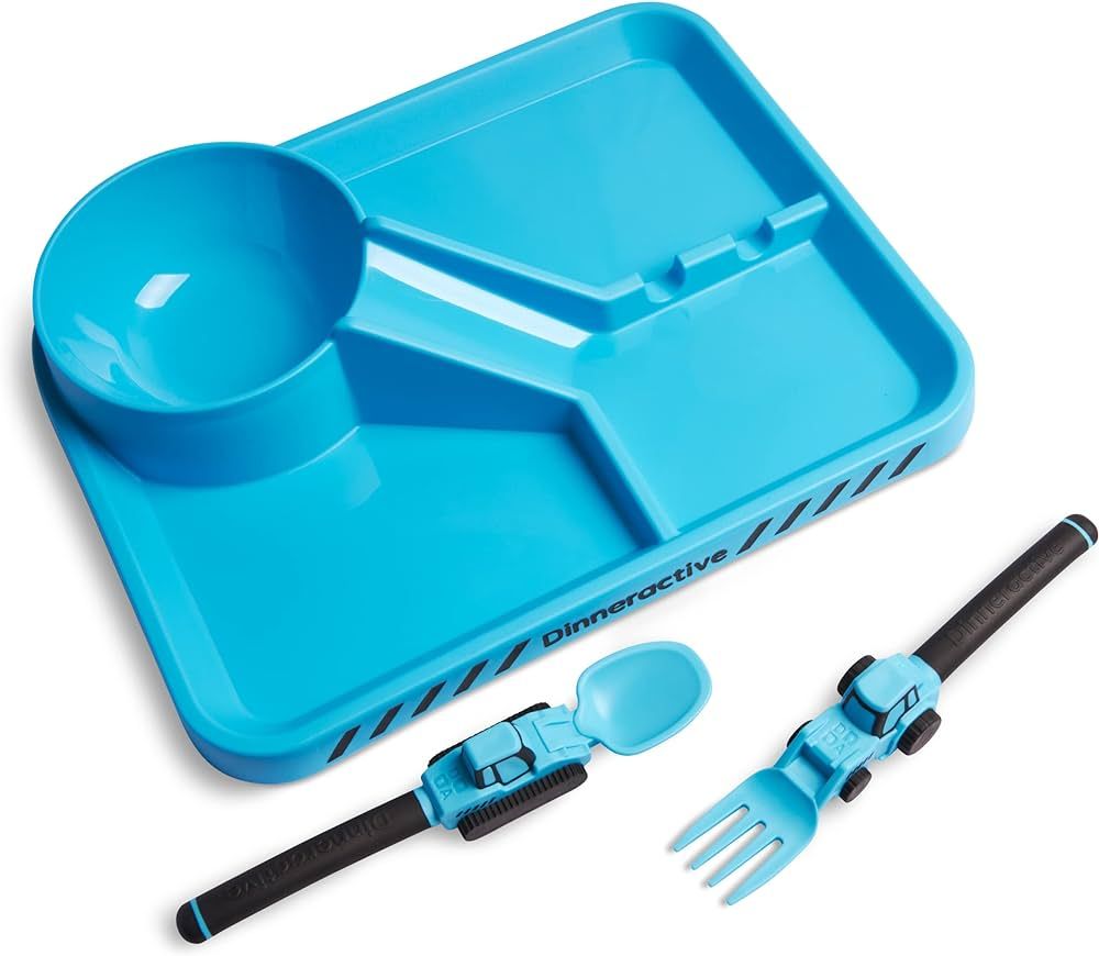 Dinneractive Dining Set for Kids - 3 Piece Construction Themed Toddler Utensils & Toddler Plates ... | Amazon (US)