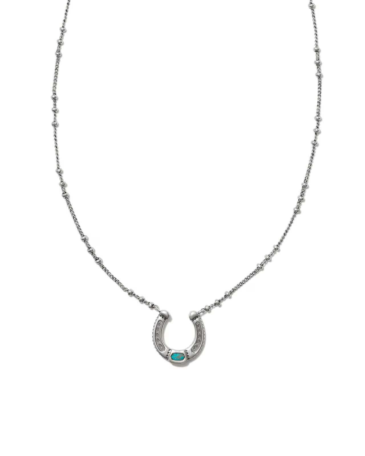 Noble Vintage Silver Horseshoe Pendant Necklace in Variegated Dark Teal Magnesite | Kendra Scott