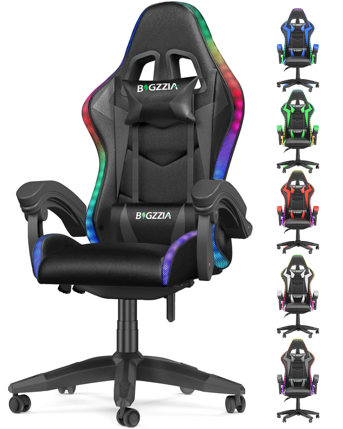 Ergonomic Gaming Chair with LED Lights, Headrest, Lumbar Support, Reclining Backrest, and Adjusta... | Amazon (UK)