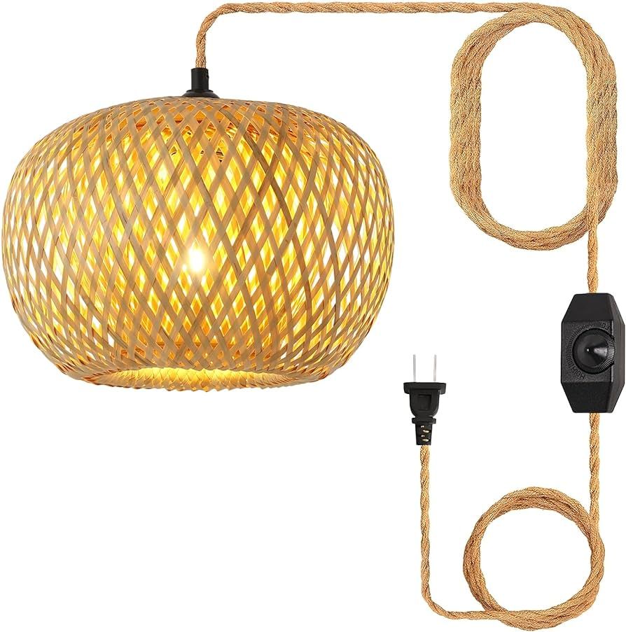 DELIPOP Plug in Pendant Light, Bamboo Woven Pendant Light with Dimmer Switch and Plug in Cord Han... | Amazon (US)