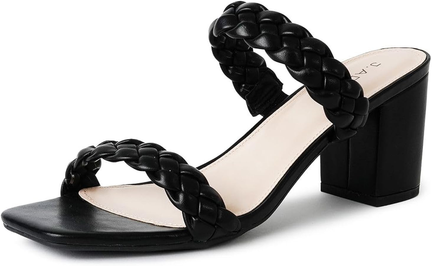 J. Adams Stormi Heeled Sandals Women Dressy Summer Flat Mules- Square Toe Double Band Low Block H... | Amazon (US)