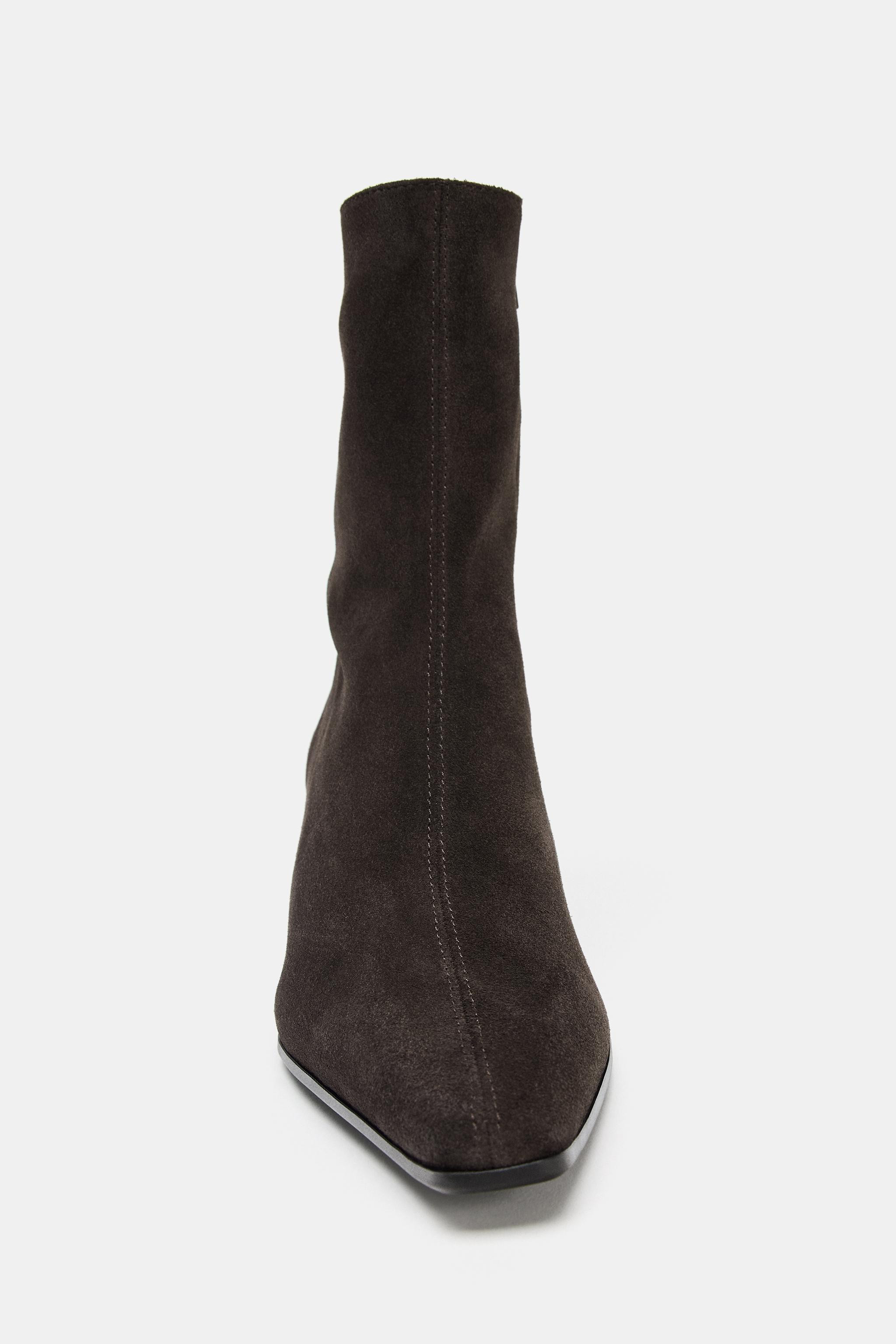 SPLIT LEATHER KITTEN HEEL ANKLE BOOTS | Zara US