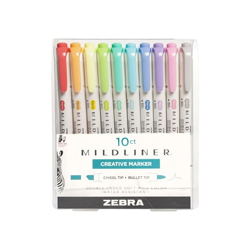 Zebra Mildliner Double Ended Highlighter, Assorted Ink Colors, Bold-Chisel/fine-Bullet Tips, Assorted Barrel Colors, 10/set | Amazon (US)