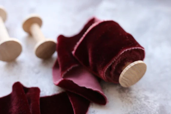 WINE Color Silk Velvet Ribbon Bridal Bouquet Hand Dyed Ribbon - Etsy | Etsy (US)