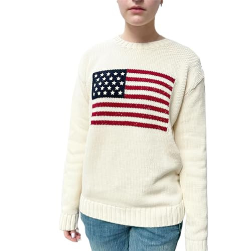 Women American Flag Sweater Long Sleeve Crew Neck Loose Fit Knit Pullover Tops USA Casual Loose P... | Amazon (US)