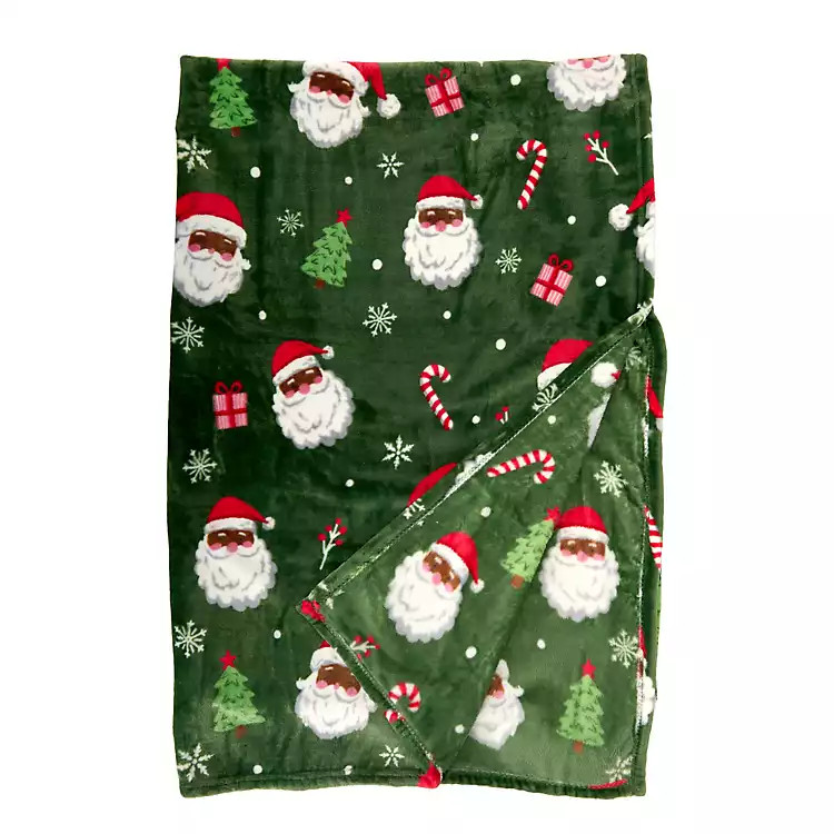 Green Jolly Santa Claus Plush Throw | Kirklands Home | Kirklands