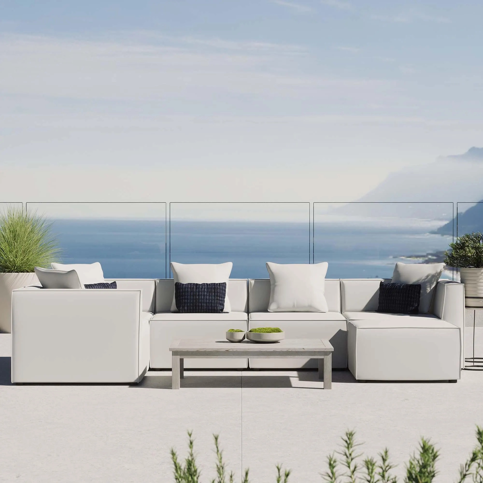 Modway Saybrook 6-Piece Outdoor Sectional, White | Ashley