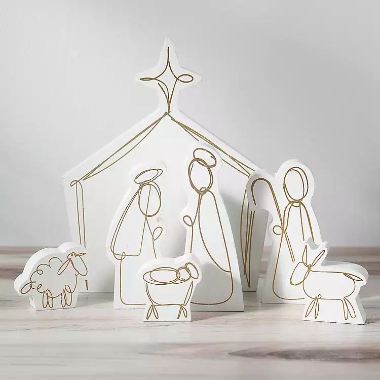 White and Gold Simple 7-pc. Nativity Set | Kirkland's Home