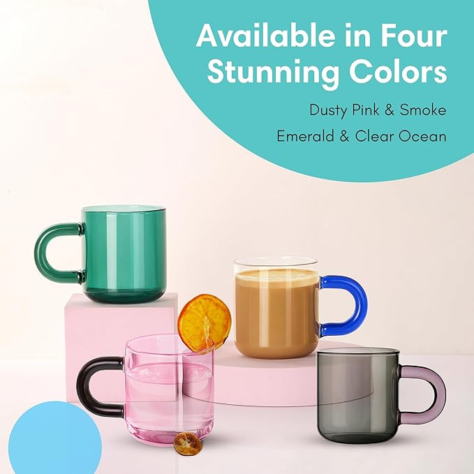 Borosilicate Glass Mugs Set of 2, Handblown Glass Coffee Mug With Handle, Two Toned Color Glass T... | Amazon (US)