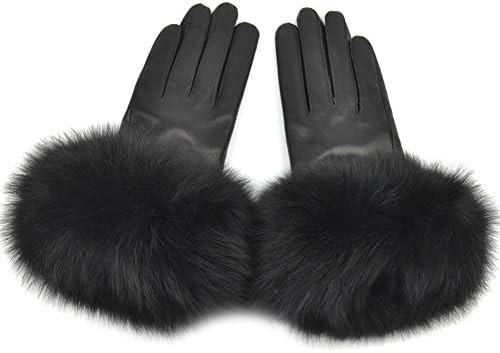 Women Genuine Lambskin Leather Winter Lined Gloves with Fox Fur Trim | Amazon (US)
