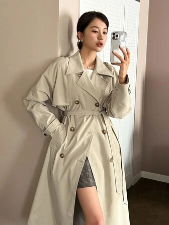 DAZY Double Breasted Belted Trench Coat | SHEIN