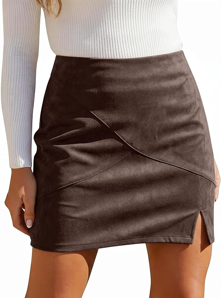 PINKMSTYLE Womens High Waisted Suede Skirt Fall Dressy Pencil Mini Skort | Amazon (US)