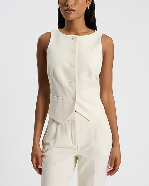 Boat Neck Button Front Blazer Vest | Express