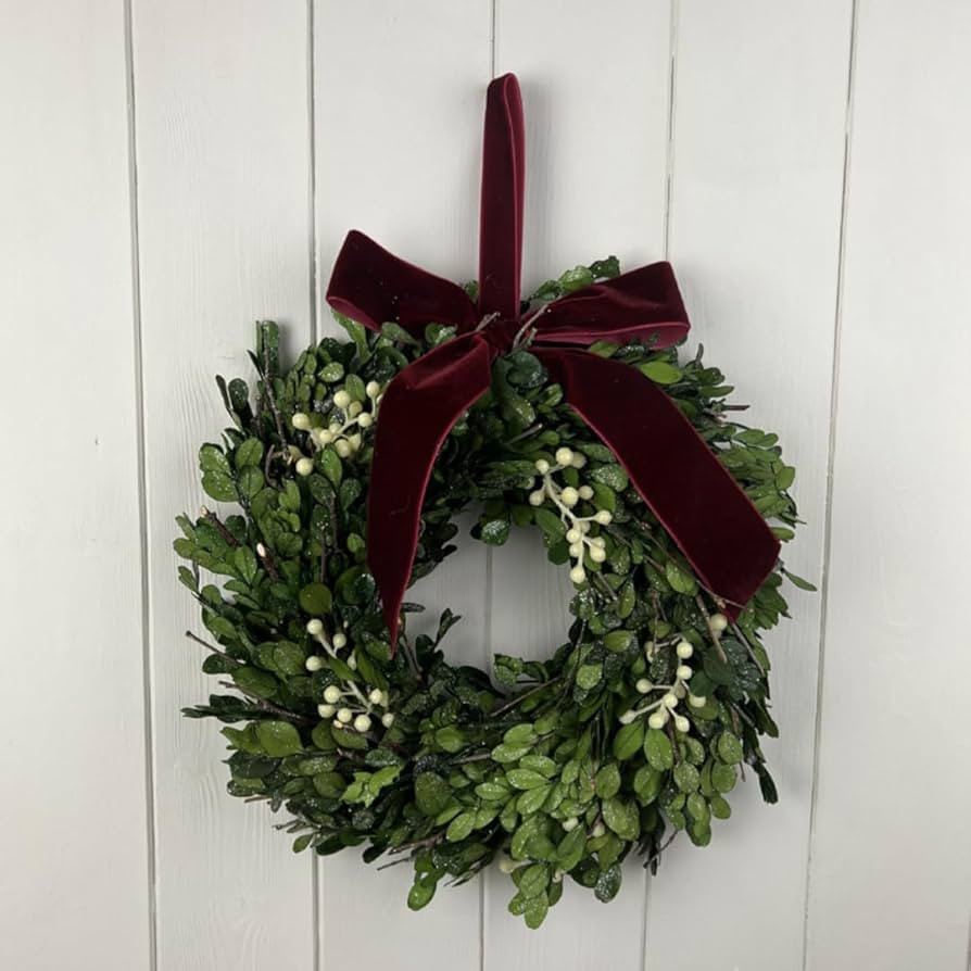 Faux Mistletoe Wreath with Bow, 29 cm Diameter, Green and Red, Christmas Decoration | Amazon (UK)