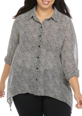 Michael Michael Kors Women's Plus Size Cheetah Print Shark Bite Shirt - - | Belk