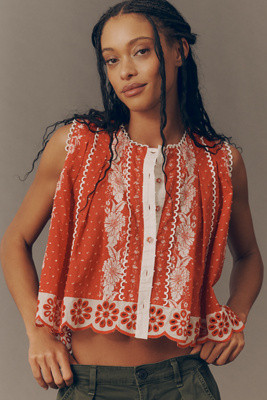 Farm Rio x Anthropologie Cotton Sleeveless Scalloped Blouse | Anthropologie (US)