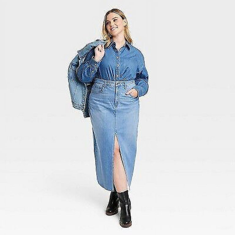 Women's High-Rise Denim Maxi Skirt -Medium Wash 30 | Walmart (US)
