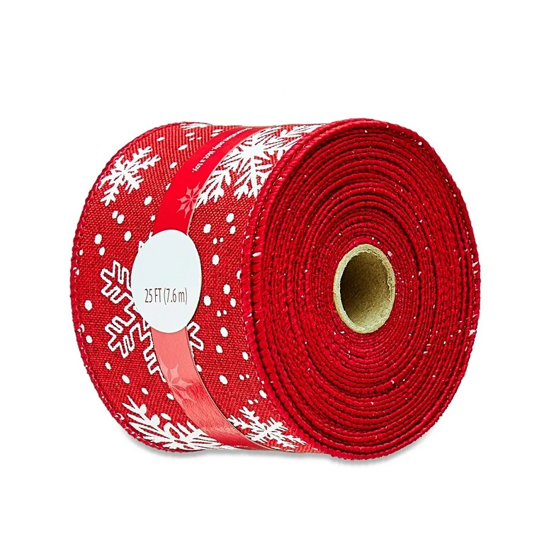Red & White Snowflake Polyester Christmas Ribbon, 25 ft, by Holiday Time - Walmart.com | Walmart (US)