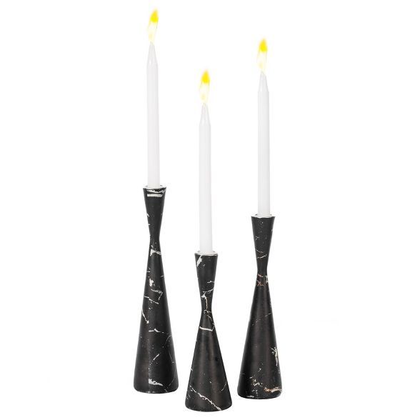 Fabulaxe Set of 3 Decorative Resin Taper Candle Holders, Marble Design Modern Candlesticks | Target