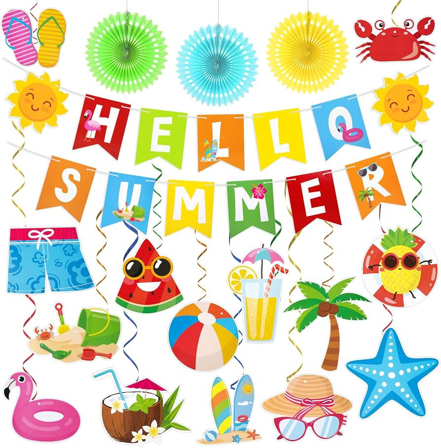 Ouddy Life Summer Pool Party Decorations, Hello Summer Banner Paper Lanterns Beach Hanging Stream... | Amazon (US)