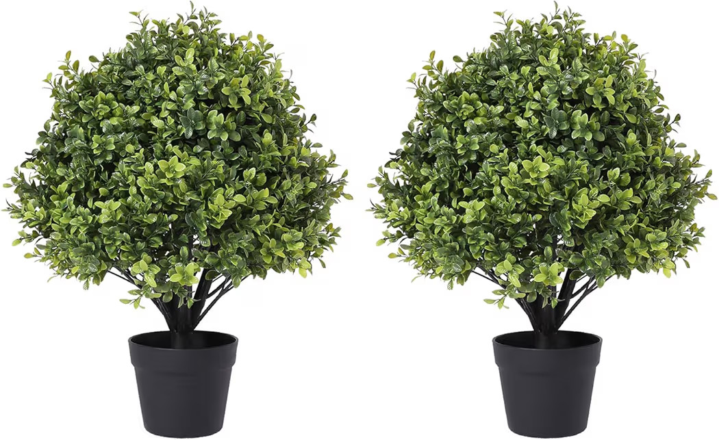 24" Boxwood Topiary Trees Artificial Outdoor Faux Plants Set of 2, UV-Resistant Realistic Fake Bu... | Amazon (US)