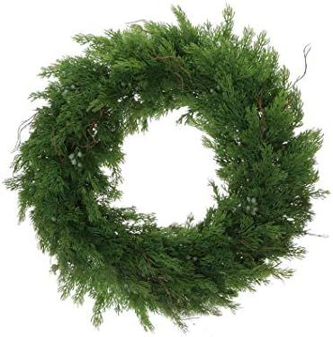 Amazon.com: Floral Home 22"" Deluxe Juniper Wreath, Real Touch Cedar, Indoor & Outdoor Approved, ... | Amazon (US)
