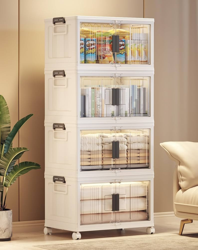 OlarHike 48QT Lockable Storage Bins with Lids - Folding Storage box with Doors and Wheels, Collap... | Amazon (US)