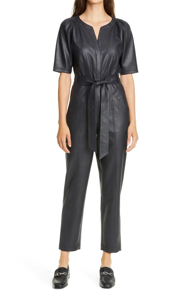 Tie Waist Faux Leather Jumpsuit | Nordstrom