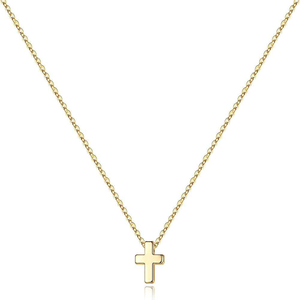 M MOOHAM Cross Necklace for Women, Dainty Gold Plated Cross Pendant Necklace Sideways Cross Choke... | Amazon (US)